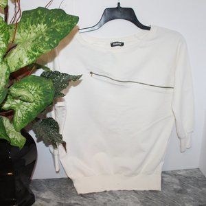 WHITE SWEATSHIRT WITH DECORATIVE ZIPPER